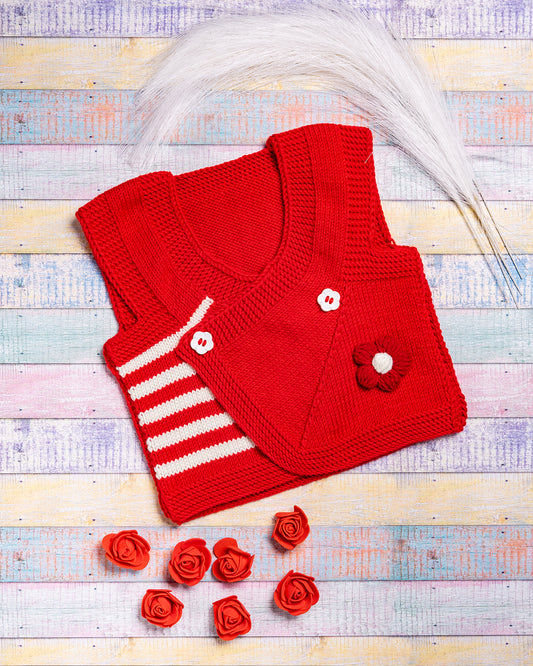 RDEČI TELOVNIK Z ROŽICO (4-7mesecev)